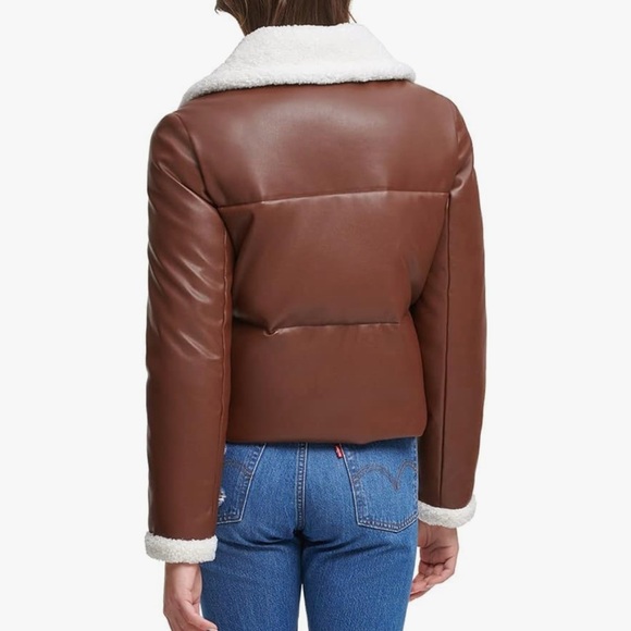 Levi's Chocolate faux Leather Jacket with Cream Collar - Picture 2 of 9